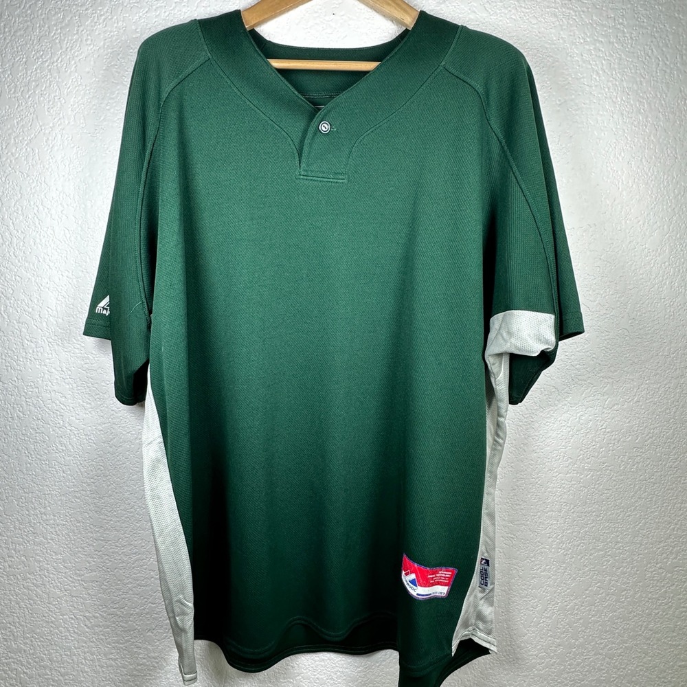Majestic Cool Base Blank Baseball‎ Jersey Green White Made in USA 3XL